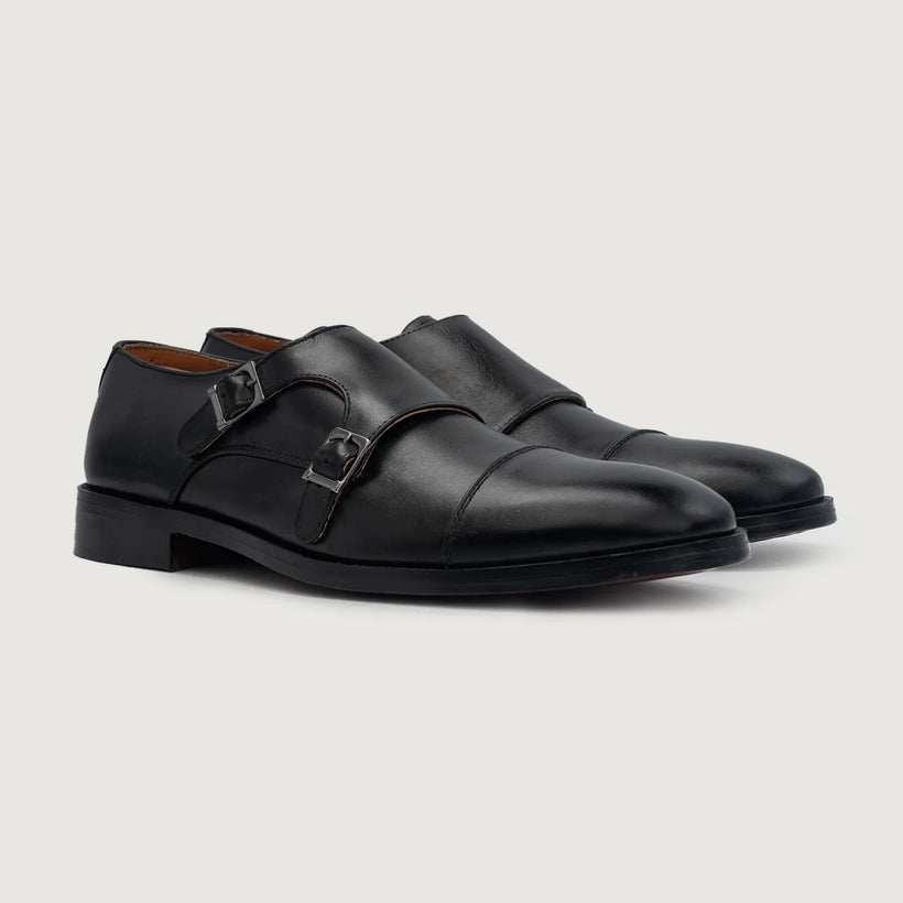 Boston Double Monk Strap 黑色 Leather Shoes 男士