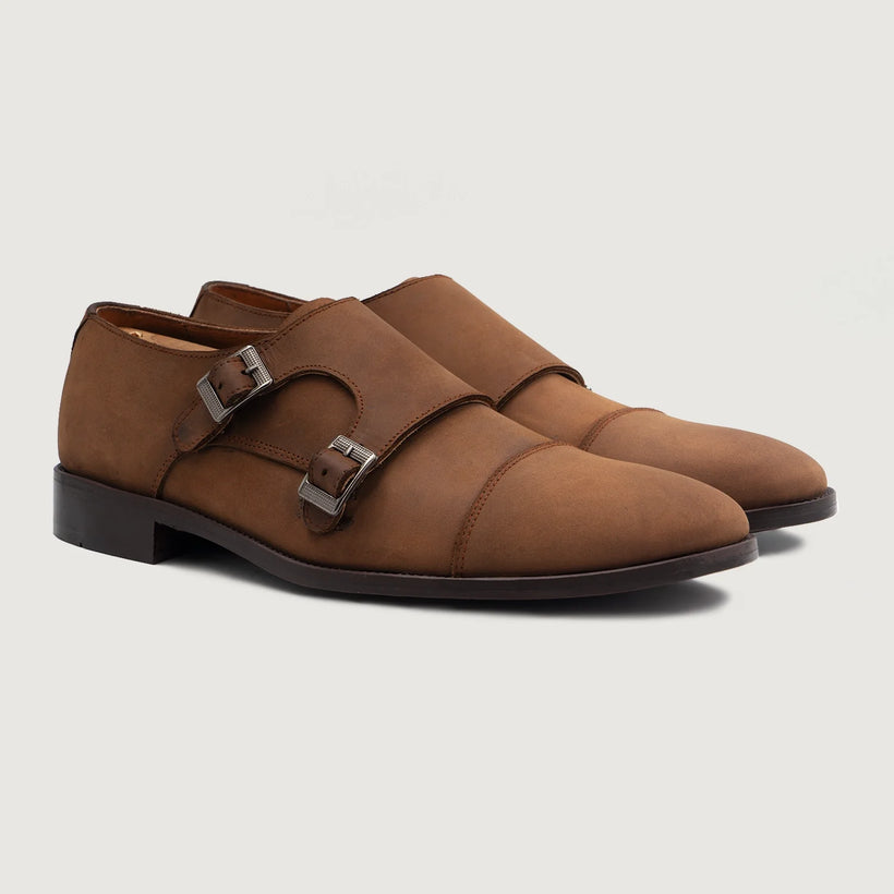 Boston Double Monk Strap Oil Pull-up 棕色 Leather Shoes 男士