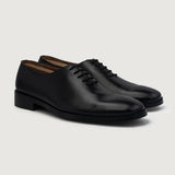Director Wholecut Black Leather Shoes For Men in White Full-Grain Leather - Front Profile View & Tailored Silhouette | Buy Online