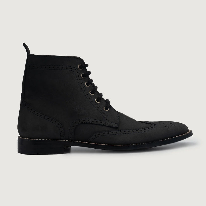Duster Brogues Derby 黑色 Nubuck Leather Boots 男士