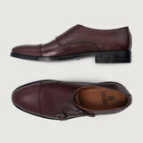 High-Traction Rubber Outsole & Lug Tread Pattern on Boston Double Monk Strap Maroon Leather Shoes For Men