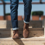 Tailored Rib Cuffs & Hem Craftsmanship Construction Detail on Men's Duster Brogues Derby Oil Pull-up Brown Leather Boots