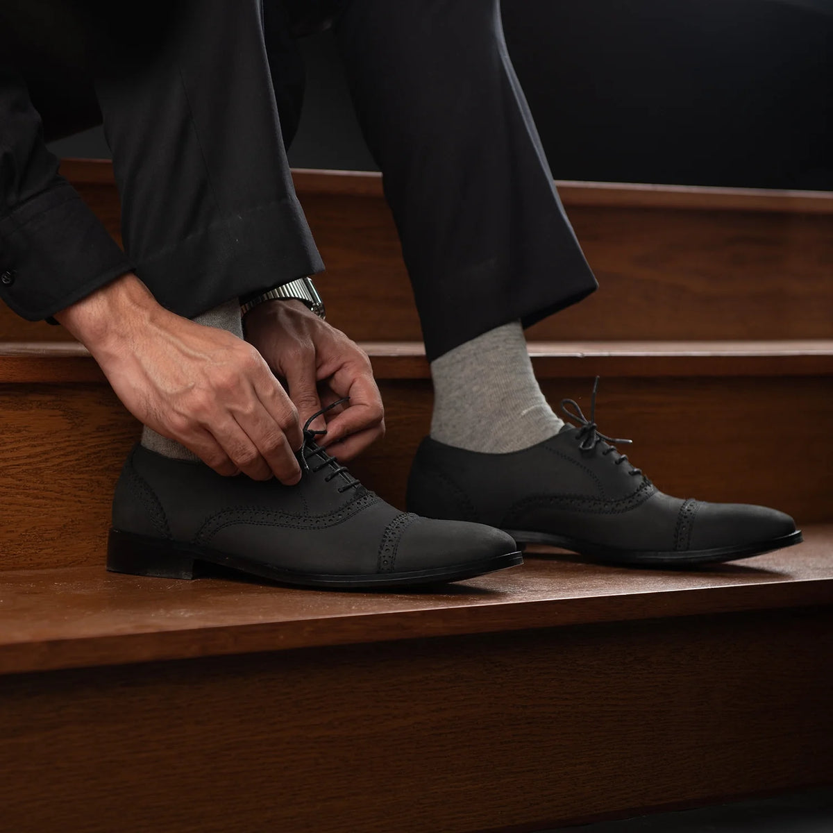 Orlaven Greyson Brogues Oxford 经典黑 Nubuck 真皮皮鞋 男士 footwear image 9