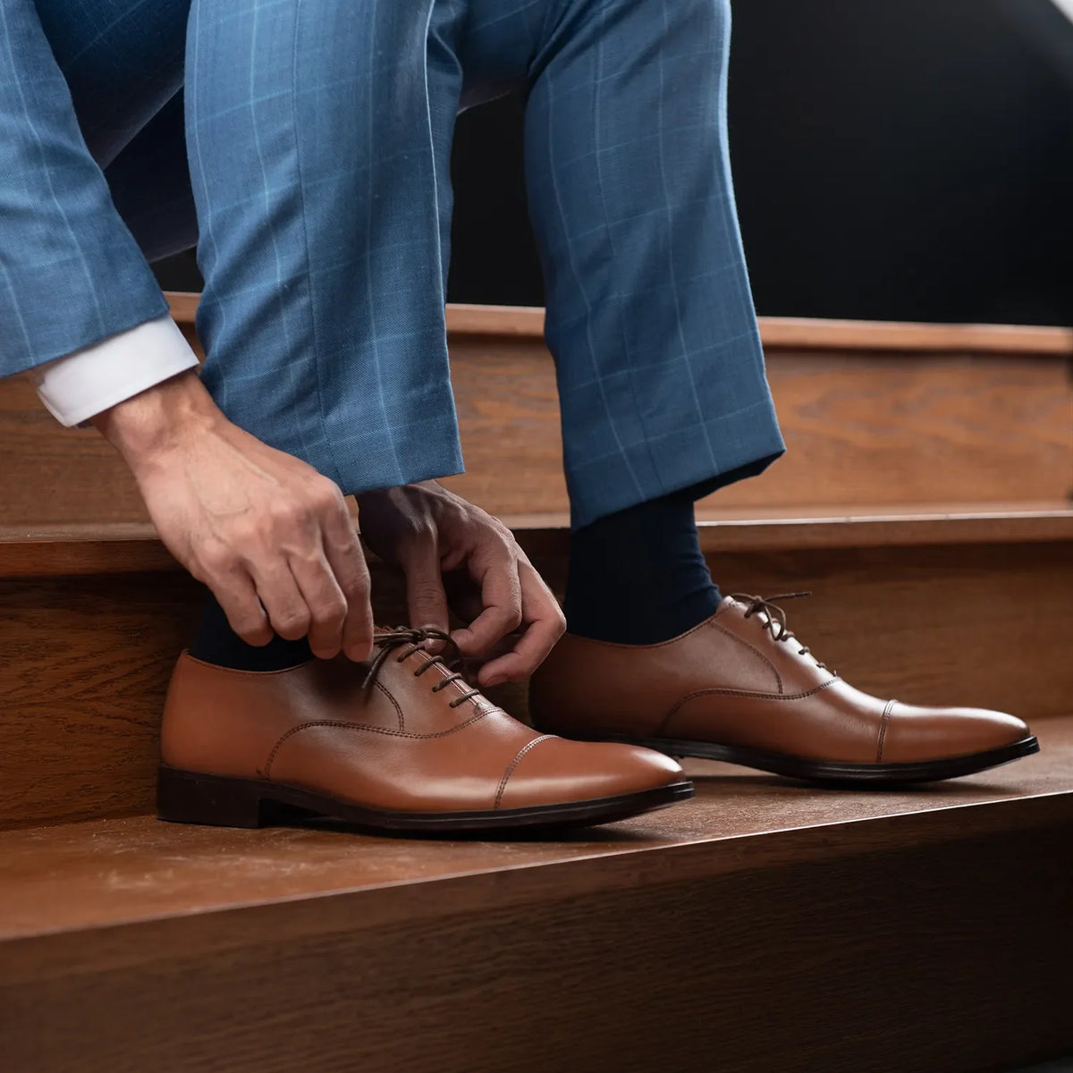 High-Traction Rubber Outsole & Lug Tread Pattern on Professor Oxford 浅棕褐色 真皮皮鞋 男士 For Men