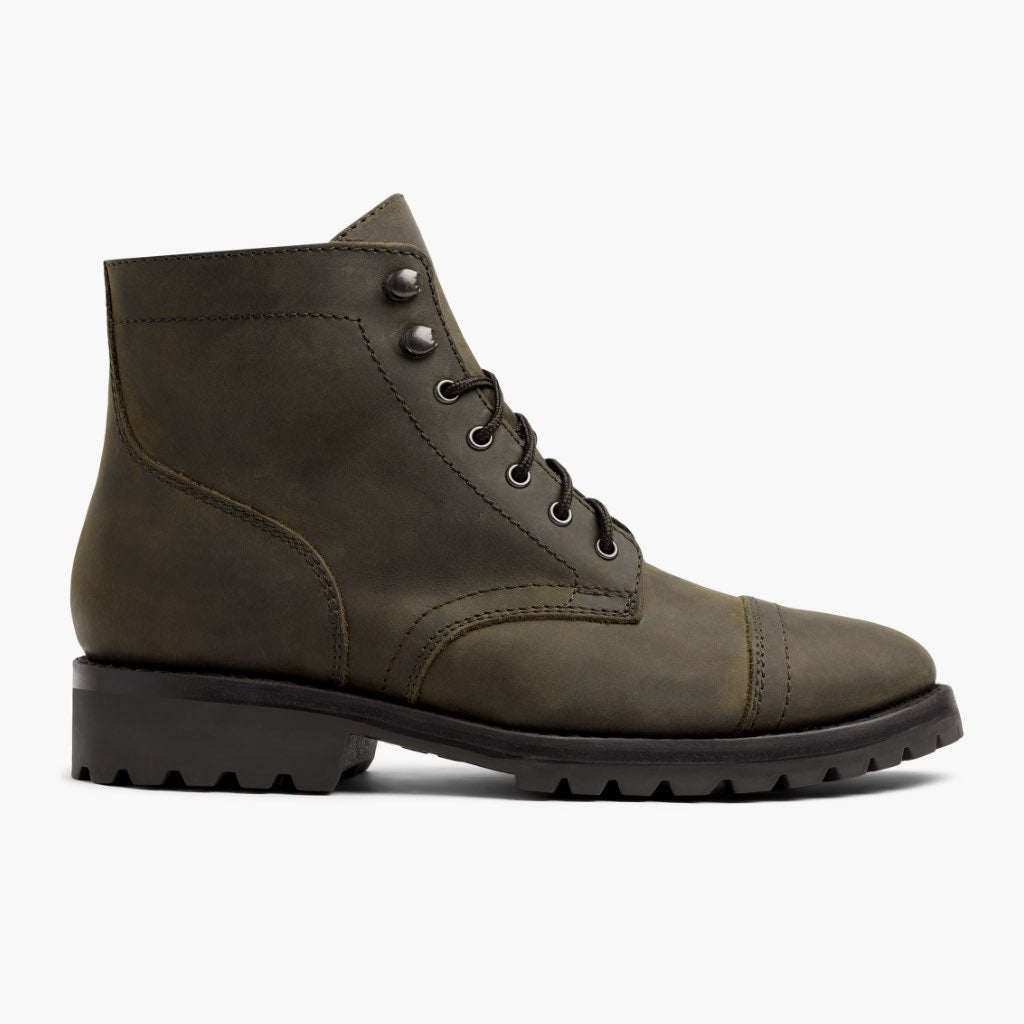 Olive Full-Grain leather Boots - 固特异沿条缝制工艺与鞋头细节