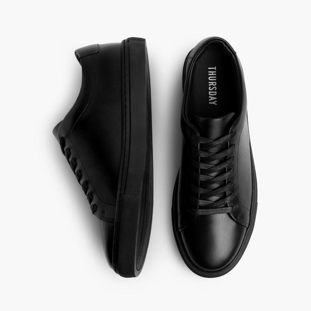 Encore Jet Black Leather Sneakers - 加固鞋跟护壁与高密度双排走线细节