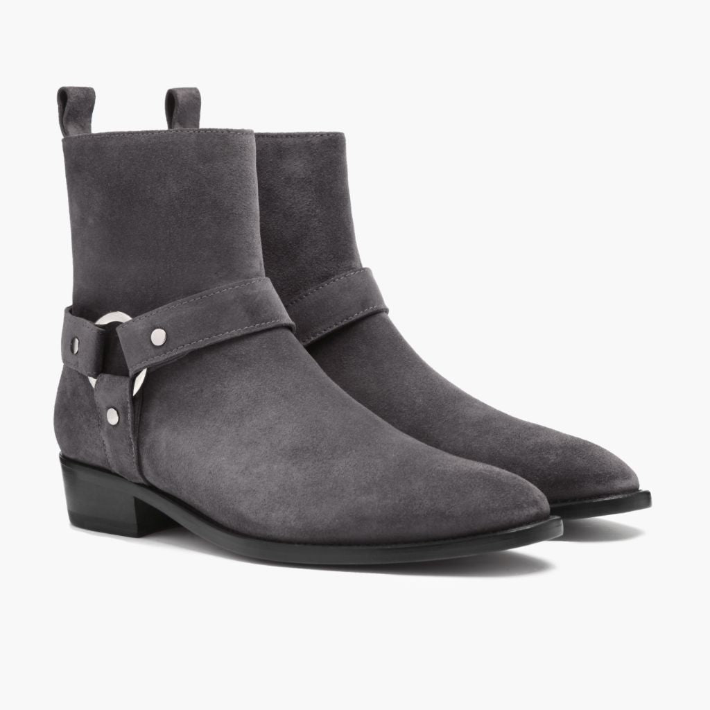 Harness Grey Suede 真皮工装靴马丁靴 男士 in Grey Goatskin Suede - 侧面轮廓视角 | 官方商城选购