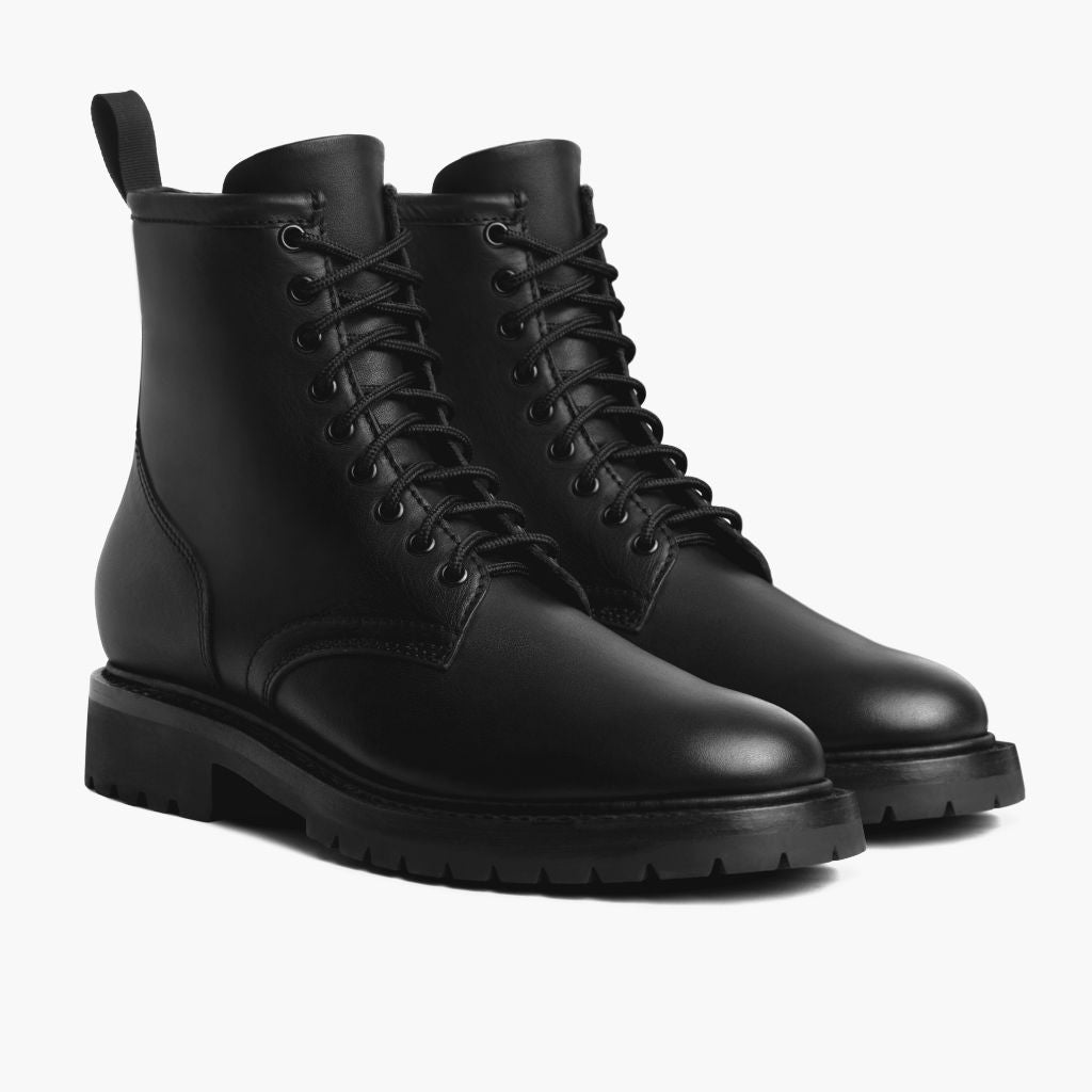 Stomper 经典黑 (No Zipper) 真皮工装靴马丁靴 男士 For Men - 加固鞋跟护壁与高密度双排走线细节