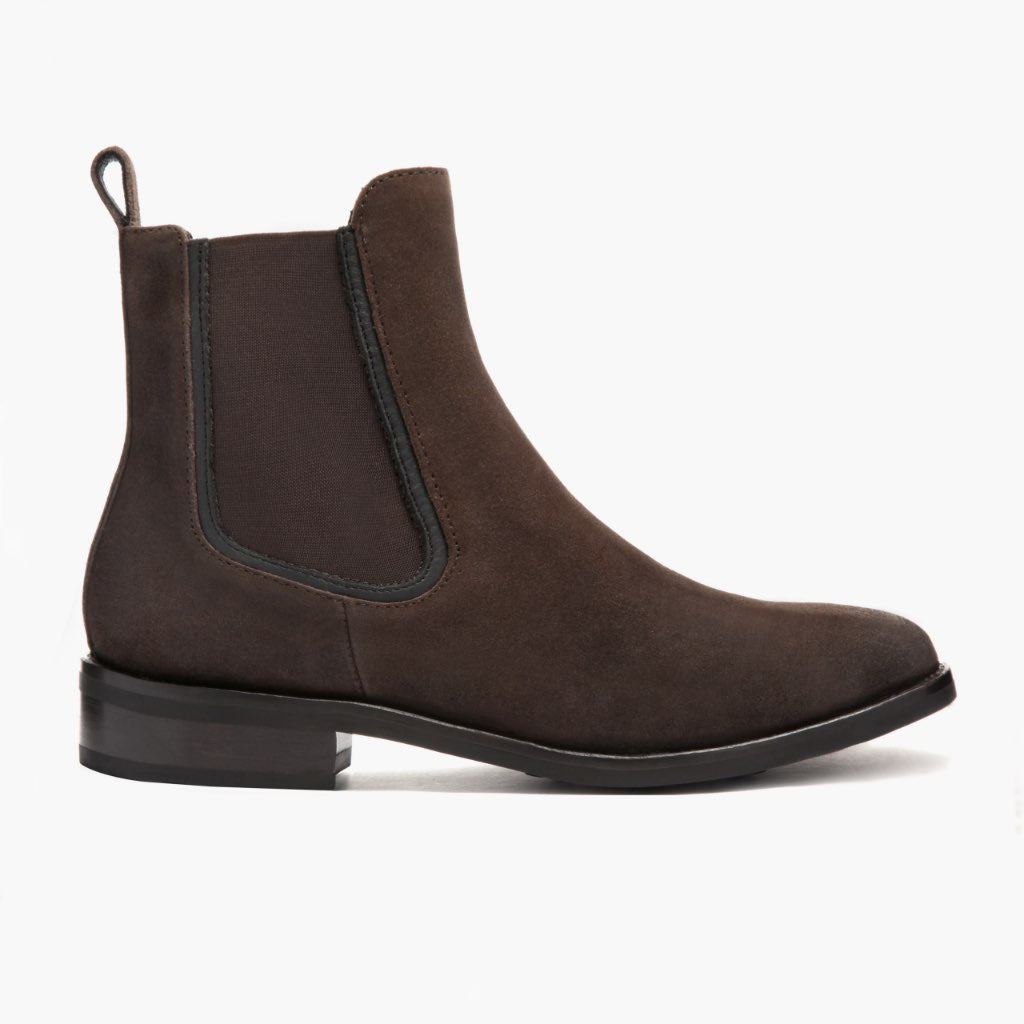 Duchess Dark 复古棕 Suede 真皮工装靴马丁靴 女士 in Dark Brown Goatskin Suede - 侧面轮廓视角 | 官方商城选购
