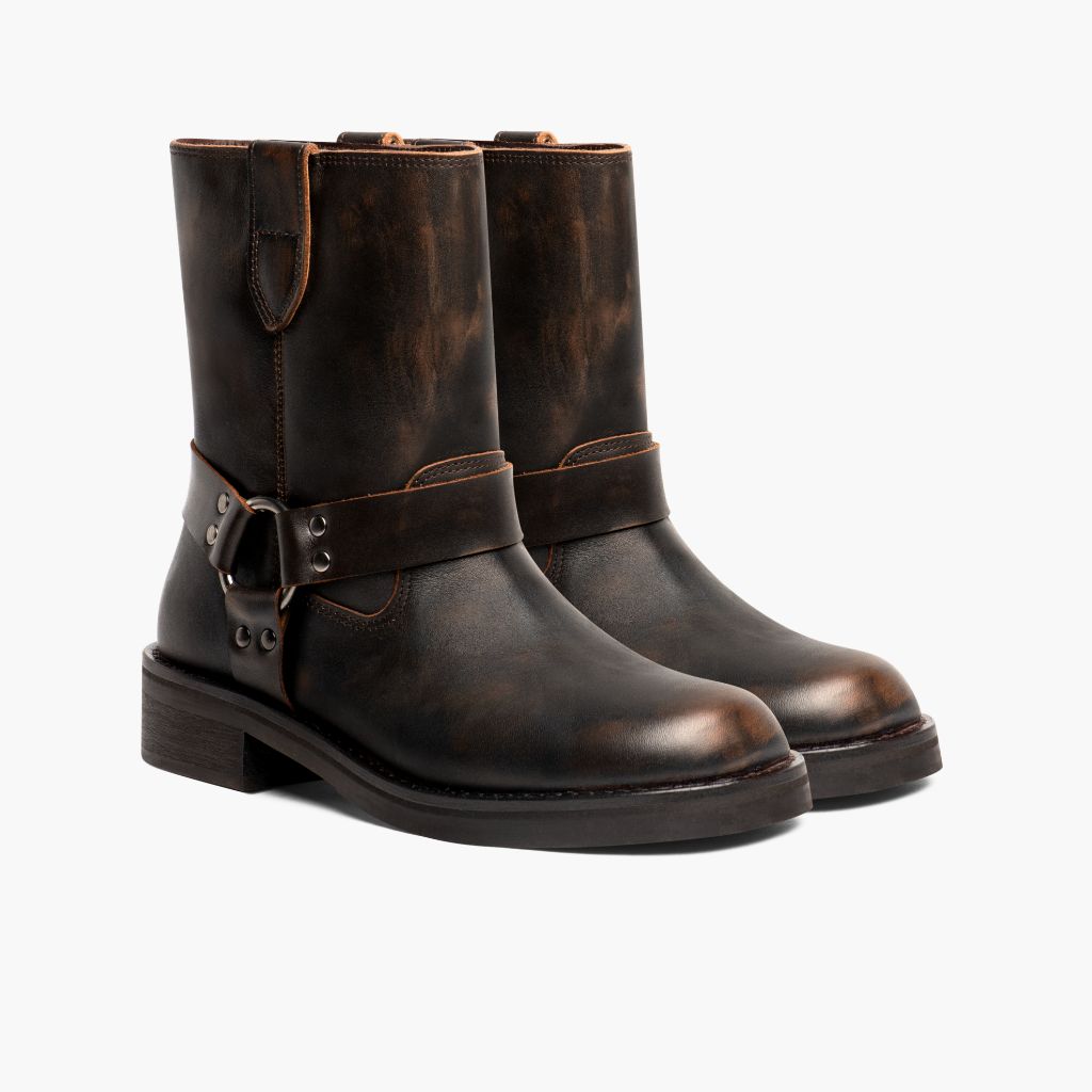 Vintage Brown Full-Grain leather Boots - 固特异沿条缝制工艺与鞋头细节