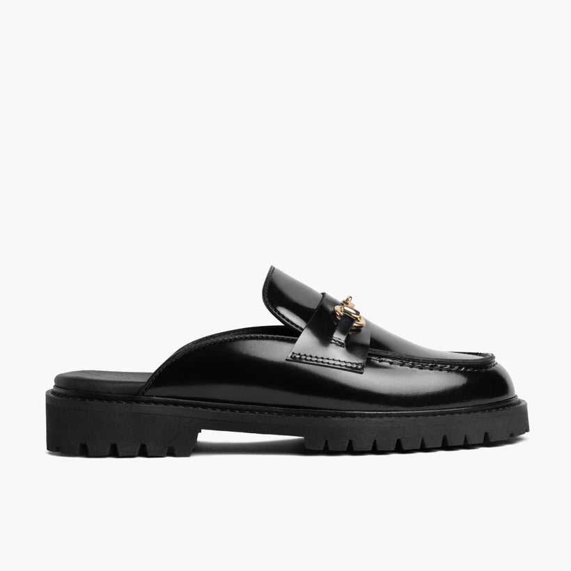 Penny Mule 黑色 & Gold Leather Loafers 女士