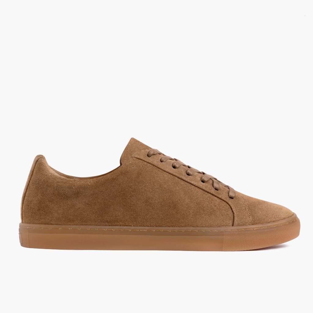 Camel Full-Grain leather Sneakers - 固特异沿条缝制工艺与鞋头细节