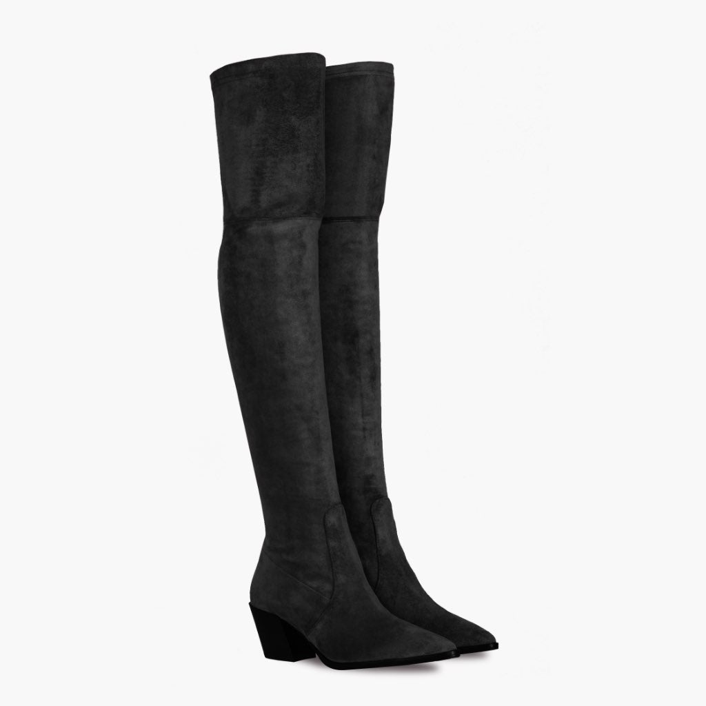 Black Full-Grain leather Boots - 固特异沿条缝制工艺与鞋头细节