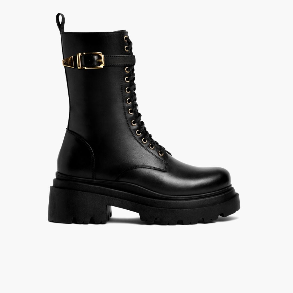 Black Full-Grain leather Boots - 固特异沿条缝制工艺与鞋头细节