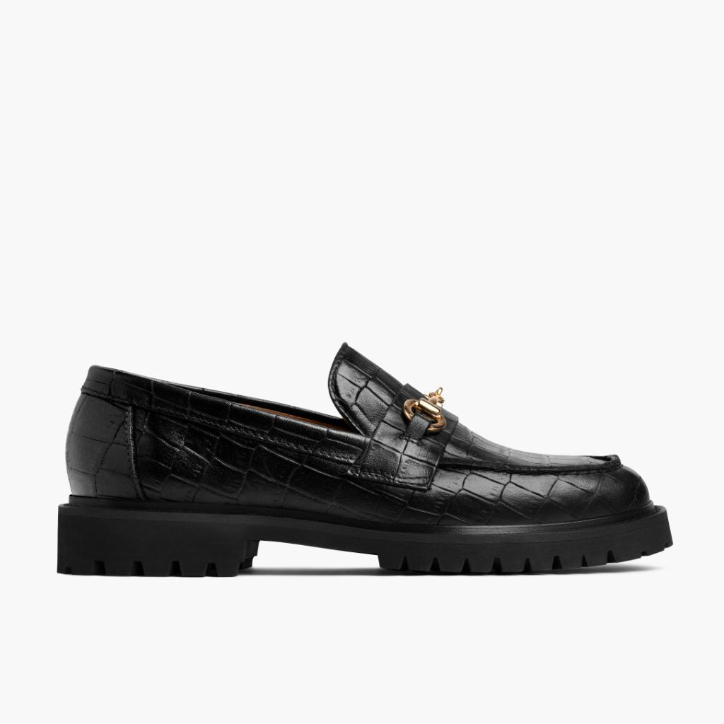 Black Full-Grain leather Loafers - 固特异沿条缝制工艺与鞋头细节