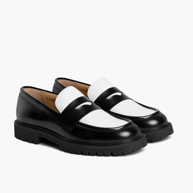 Penny 黑色 & White Leather Loafers 女士