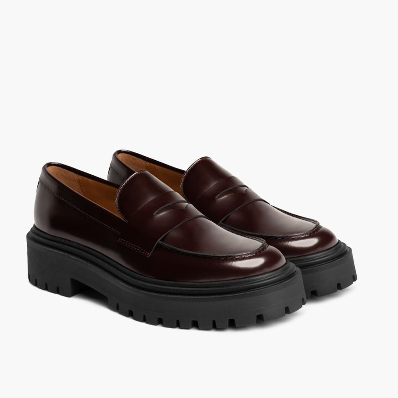 Penny Platform Burgundy Leather Boots 女士