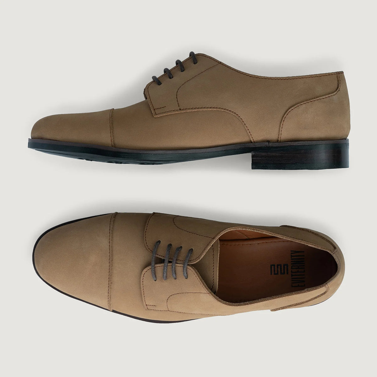 Attorney Derby Brown Nubuck Leather Shoes StudGuard For Men - 加固鞋跟护壁与高密度双排走线细节