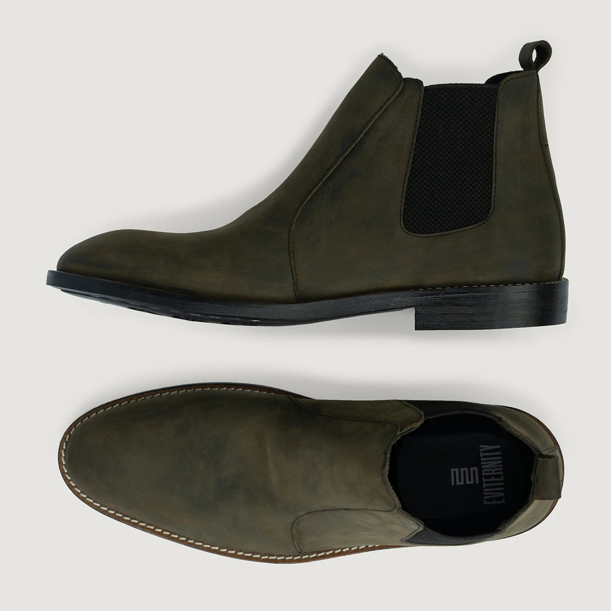 Clarkson Chelsea Olive Pullup 真皮工装靴马丁靴 - StudGuard 男士 - 加固鞋跟护壁与高密度双排走线细节