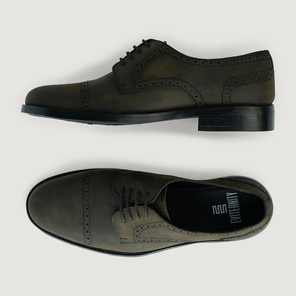 Dirk Brogues Derby Olive Oil Pullup Leather Shoes StudGuard For Men - 加固鞋跟护壁与高密度双排走线细节
