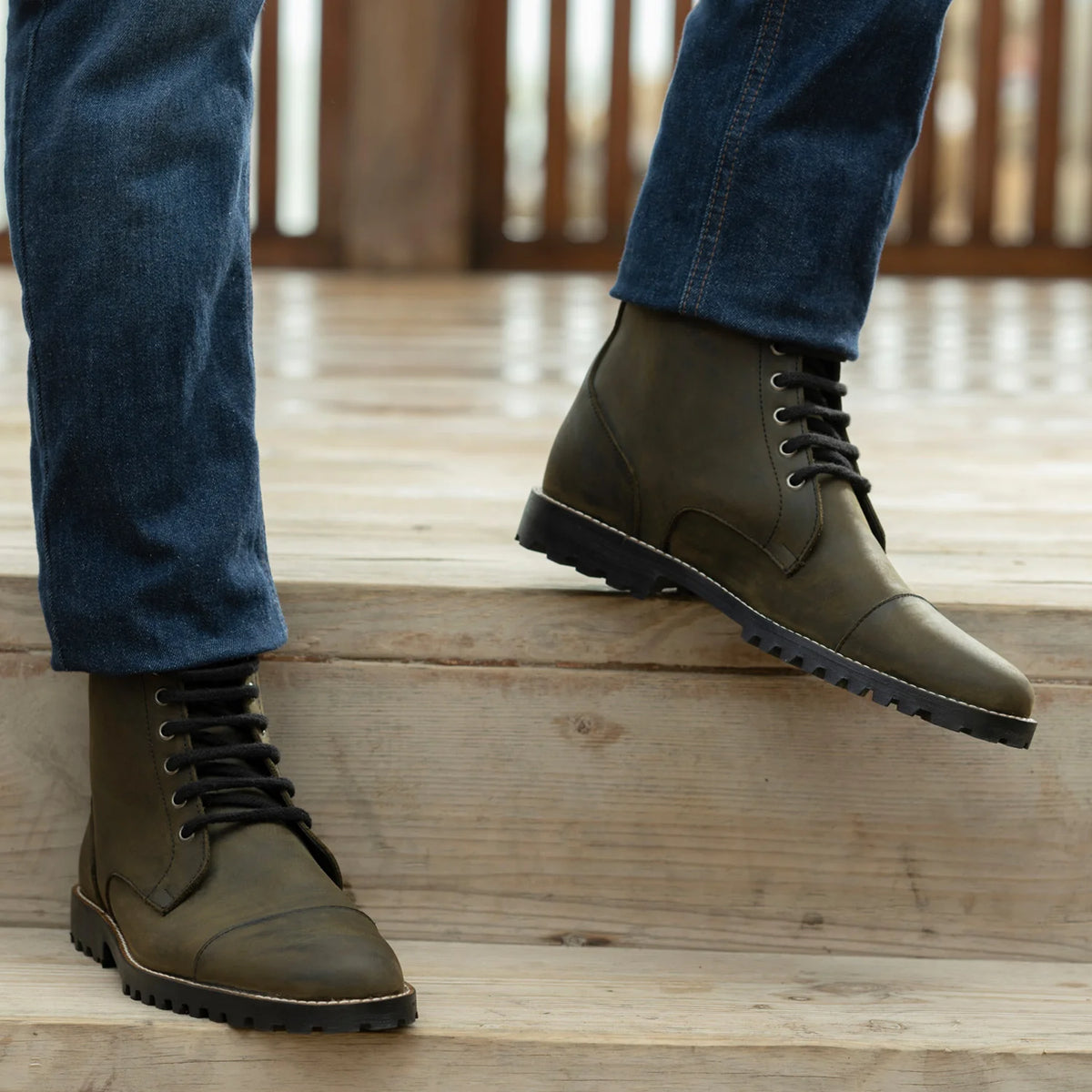 Orlaven Knight Derby Olive 墨绿色 Pullup 真皮工装靴马丁靴 - TerraGrip 男士 footwear image 9