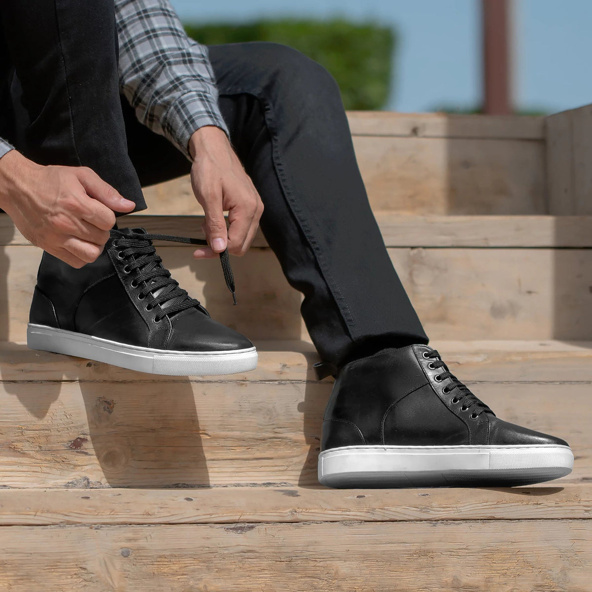Orlaven Marty High Top 经典黑 真皮休闲板鞋运动鞋 男士 footwear image 10