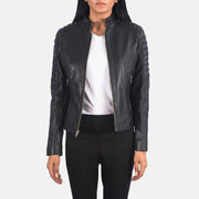 Women's Adalyn Quilted 黑色 真皮机车夹克 女士 in Black Sheepskin Leather - Front Profile View &amp; Tailored Silhouette | Buy Online