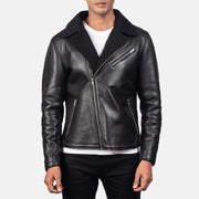 Men's Alberto Shearling 黑色 真皮夹克 男士 - Lateral Side Profile View Showing Sleeve Cut &amp; Athletic Taper Fit