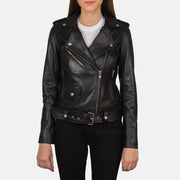 
Alison 经典黑 真皮机车皮衣 女士 in Black Cowhide Leather - 正面版型与定制立体剪裁轮廓 | 官方商城选购