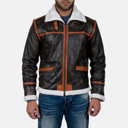 Men's Alpine 棕色 Fur 真皮夹克 男士 in Distressed Brown Goatskin Leather - Front Profile View &amp; Tailored Silhouette | Buy Online