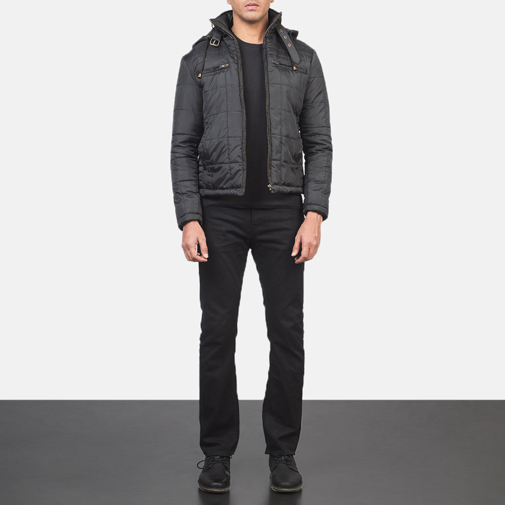 
Alps Quilted Black Windbreaker Jacket - 展现立体袖型与合身版型的侧身视角