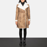 
Amie Distressed Brown Double Breasted Shearling Coat in Distressed Brown Sheepskin Snuffed - 正面版型与定制立体剪裁轮廓 | 官方商城选购
