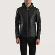 
Andy Matte 经典黑 Hooded 真皮夹克 男士 in Matte Black Sheepskin Leather - 正面版型与定制立体剪裁轮廓 | 官方商城选购