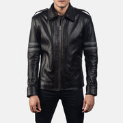 
Armstrong 经典黑 真皮机车皮衣 男士 in Black Cowhide Leather - 正面版型与定制立体剪裁轮廓 | 官方商城选购