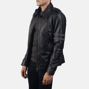 
Black Cowhide Leather Biker Jacket - 展现肩线贴合与利落下摆的背部视角