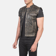 
Distressed Brown Sheepskin Leather Biker Jacket - 展现肩线贴合与利落下摆的背部视角