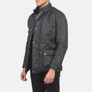
Black Polyester Winter Jacket - 展现肩线贴合与利落下摆的背部视角