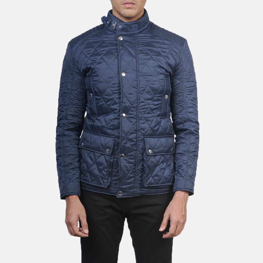 Men's Barry Quilted Blue Windbreaker 真皮夹克 男士 - Lateral Side Profile View Showing Sleeve Cut &amp; Athletic Taper Fit