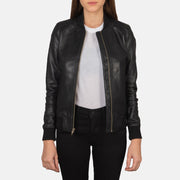 Women's Bliss 黑色 真皮飞行员夹克 女士 in Black Sheepskin Leather - Front Profile View &amp; Tailored Silhouette | Buy Online
