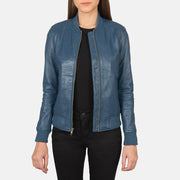 Women's Bliss Blue 真皮飞行员夹克 女士 in Blue Sheepskin Leather - Front Profile View &amp; Tailored Silhouette | Buy Online