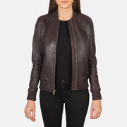 Women's Bliss Maroon 真皮飞行员夹克 女士 in Maroon Sheepskin Leather - Front Profile View &amp; Tailored Silhouette | Buy Online