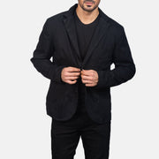 
Borges 经典黑 真皮西装外套 男士 in Black Poly-Cotton - 正面版型与定制立体剪裁轮廓 | 官方商城选购
