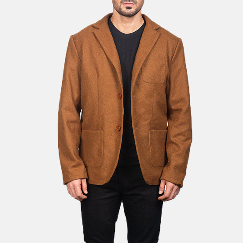 Borges Khaki Wool 真皮西装外套 男士