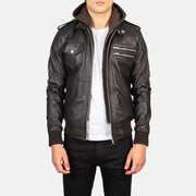 
Rib Knit & Hem Craftsmanship Construction Detail on Bravado Black Hooded Leather Bomber Jacket