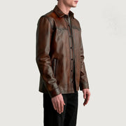 
Distressed Brown Sheepskin leather Jacket - 展现肩线贴合与利落下摆的背部视角