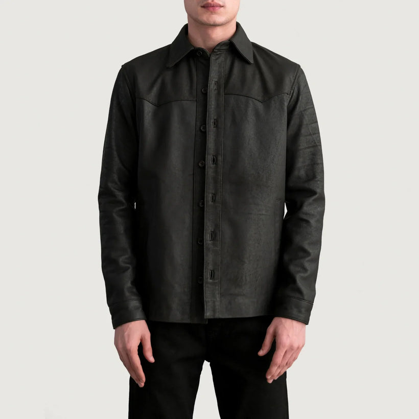 Bronco Tumbled 棕色 Leather Shirt 男士