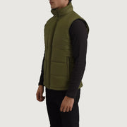 
Green Full-Grain leather Vest - 展现肩线贴合与利落下摆的背部视角
