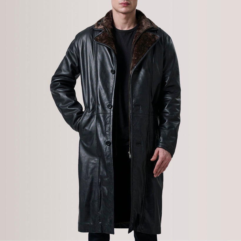 Cai 黑色 Leather Shearling 真皮大衣 男士