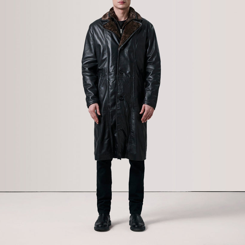 Cai 黑色 Leather Shearling 真皮大衣 男士