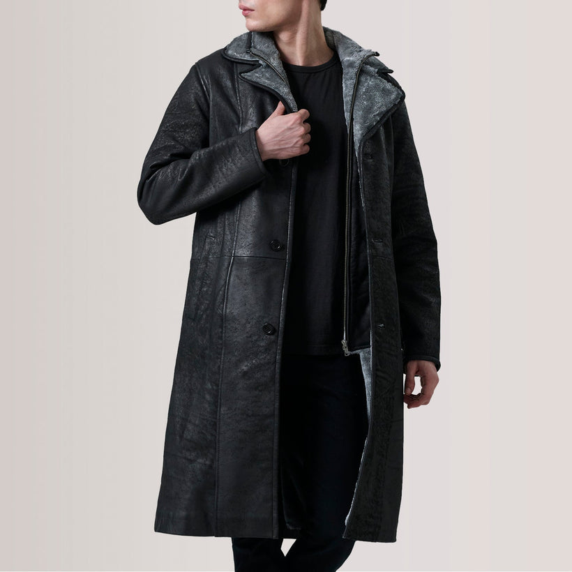 Cai Distressed 黑色 Leather Shearling 真皮大衣 男士